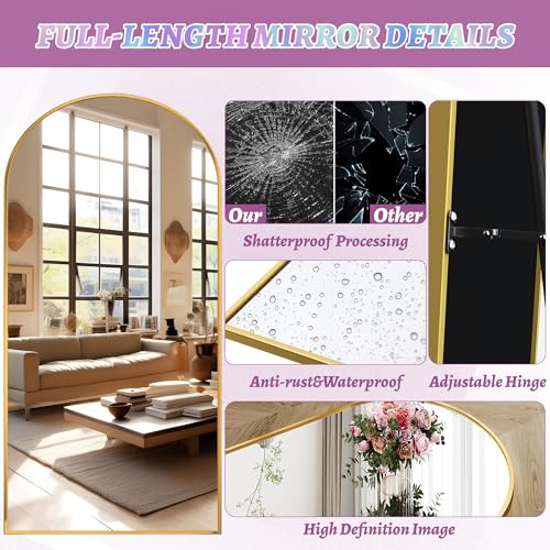 Arched Full Length Floor Mirror 76"x34" Black Freestanding I957