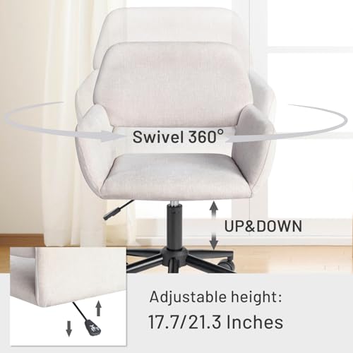 FurnitureR Fabric Upholstered Office Chair with Wheels, Adjustable Mid Back, Beige O766754