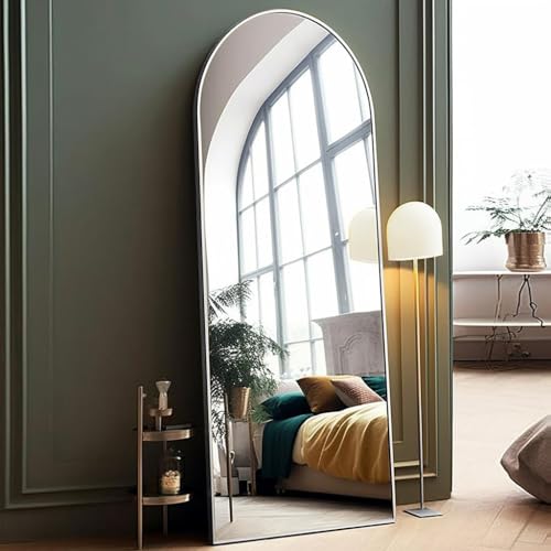Arched Floor Mirror 58"x18" Full Length with Stand, Aluminum Frame, Black S856658