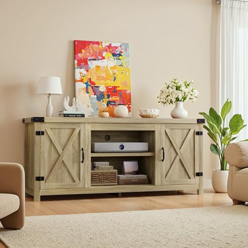 YESHOMY Modern Farmhouse TV Stand for TVs up to 65 Inch, Gray Wash O551446