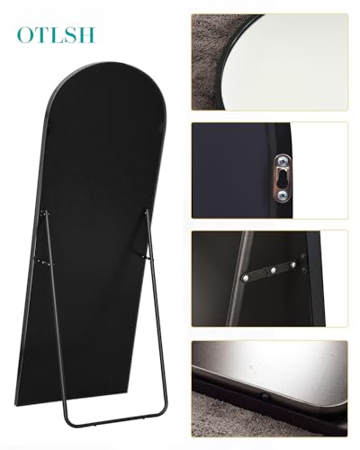 Arched Floor Mirror 58"x18" Full Length with Stand, Aluminum Frame, Black S856658