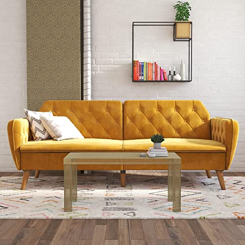 Novogratz Tallulah Memory Foam Futon Convertible Couch, Camel Faux Leather F5939