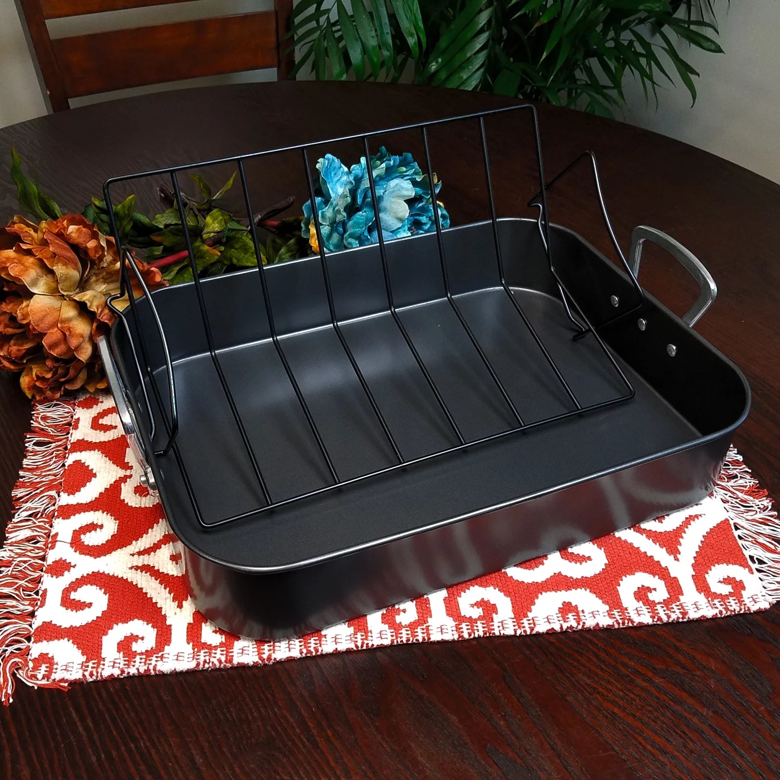 Gibson Home French Roaster 2 Piece Carbon Steel Turkey Chicken Roast Rack V6993