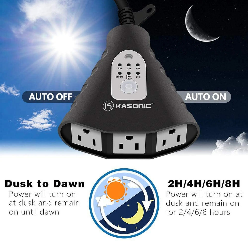 Kasonic Wireless Outdoor Remote Control Outlets with Timer, 3 Outlets, 100ft Range, Black B4689