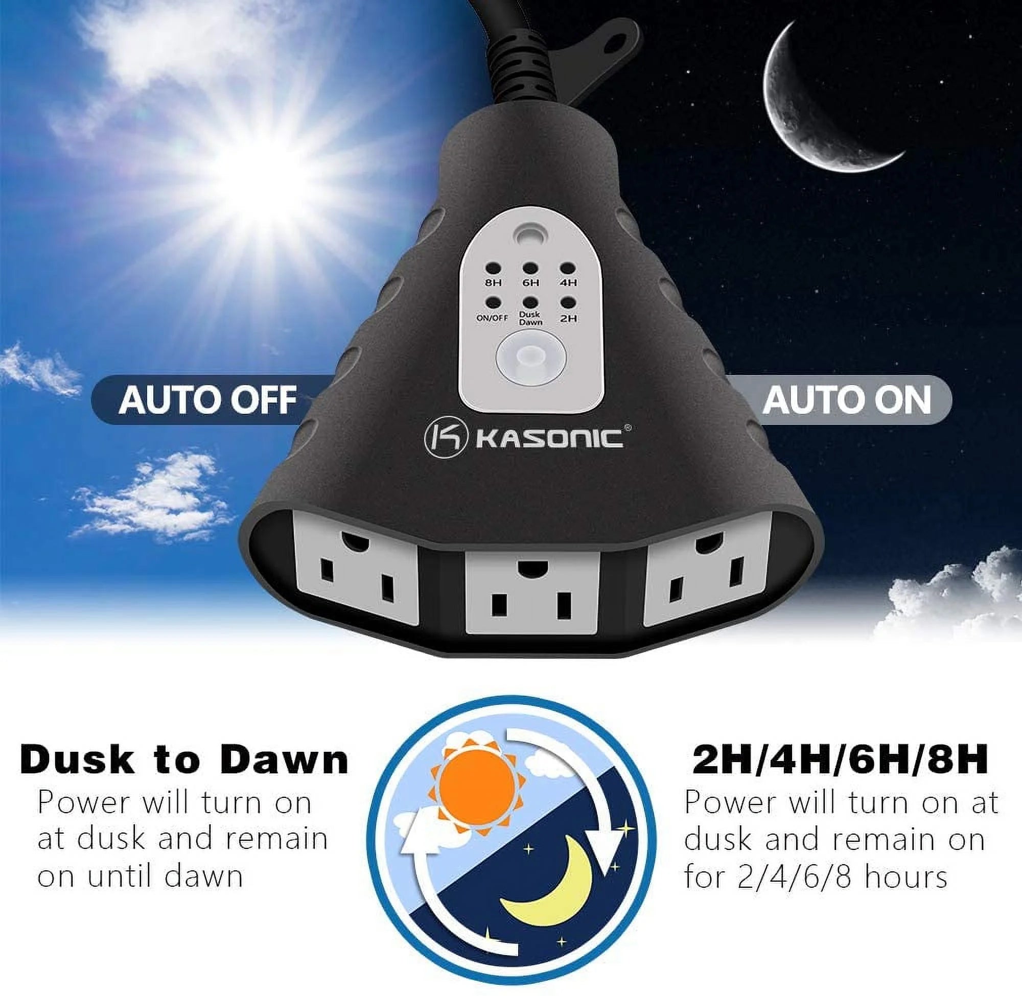 Kasonic Wireless Outdoor Remote Control Outlets with Timer, 3 Outlets, 100ft Range, Black B4689