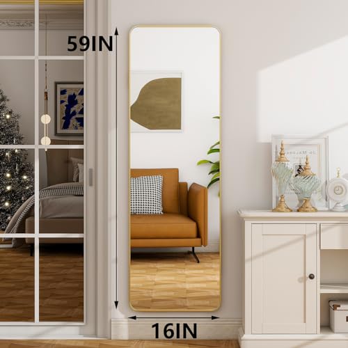 HARRITPURE 56" x 21" Rounded Full Length Floor Mirror with Aluminum Frame I85546