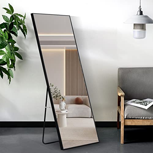 WIIS' IDEA Full Length Mirror with Stand, 59"x16" Floor Mirror, Black O584483