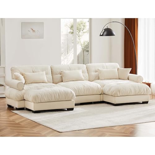 130" Modular Sectional Sofa with Movable Ottoman, Velvet Upholstered, Green Y4976