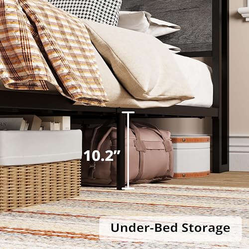 LIKIMIO King Bed Frame with Storage Headboard and Charging Station, Vintage Brown X317