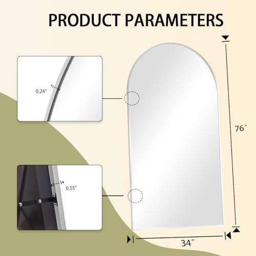BEAUTYPEAK 65"x24" Arched Full Length Floor Mirror, Black D361