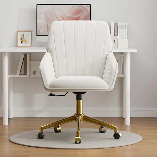 Velvet Home Office Chair with Gold Base, Swivel Desk Chair with Wheels (Cream) Z435471