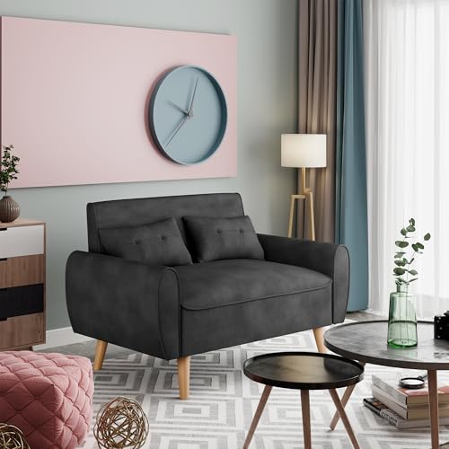 Vongrasig 47" Modern Loveseat Sofa, Mid Century Linen Fabric, Dark Gray O910