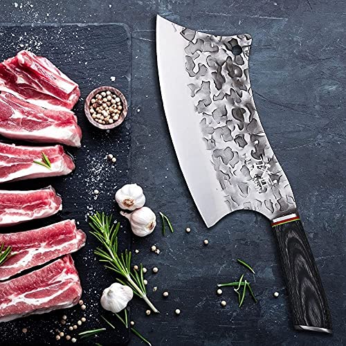 BLADESMITH Meat Cleaver Bone Chopper Knife, 6.3'' Stainless Steel Blade with Pear Wood Handle Q434