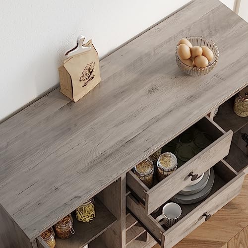 Farmhouse Buffet Sideboard Bar Cabinet with Storage, Dark Brown A255