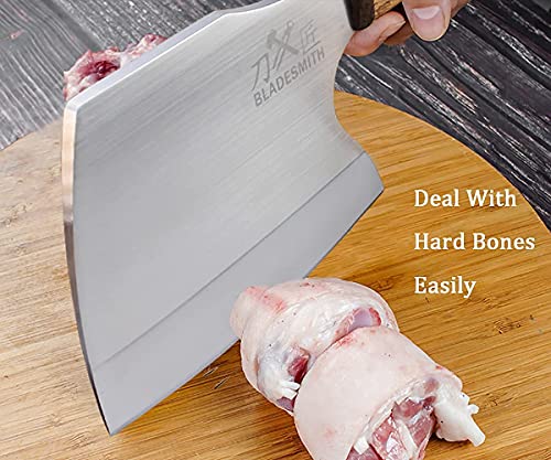 BLADESMITH Meat Cleaver Bone Chopper Knife, 6.3'' Stainless Steel Blade with Pear Wood Handle Q434
