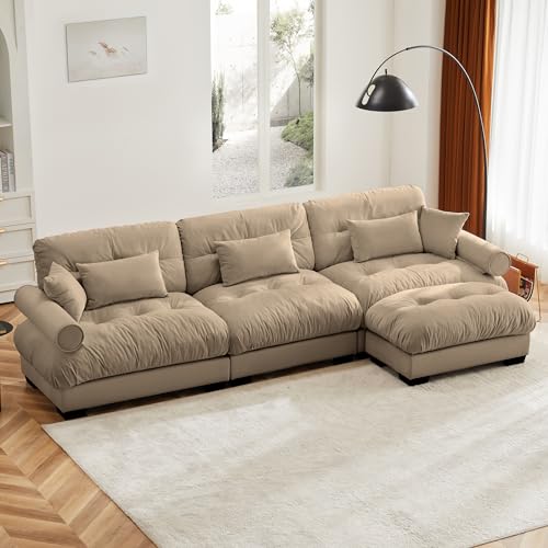 130" Modular Sectional Sofa with Movable Ottoman, Velvet Upholstered, Green Y4976