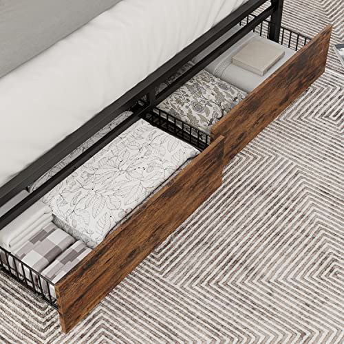 LIKIMIO King Bed Frame with Storage Headboard and Charging Station, Vintage Brown X317
