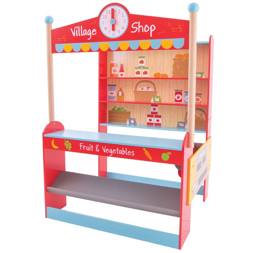 Bigjigs Toys Wooden Village Shop - Pretend Play and Role Play Toys