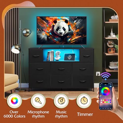 WLIVE Dresser for Bedroom with Charging Station and LED Lights, 8 Drawer R754