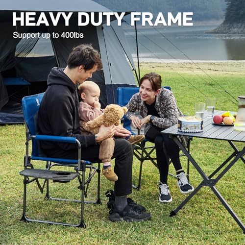 EVER ADVANCED Camping Directors Chair with Side Table, Portable Folding, Heavy Duty, Black T488