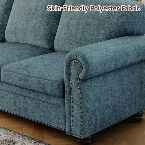 90 Inch Nailhead Trim Chenille Sofa for Living Room, Beige L968714