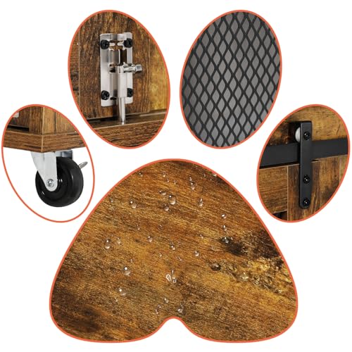 LINLUX 47 Inch XL Wooden Dog Crate Furniture with Sliding Doors and Wheels V980