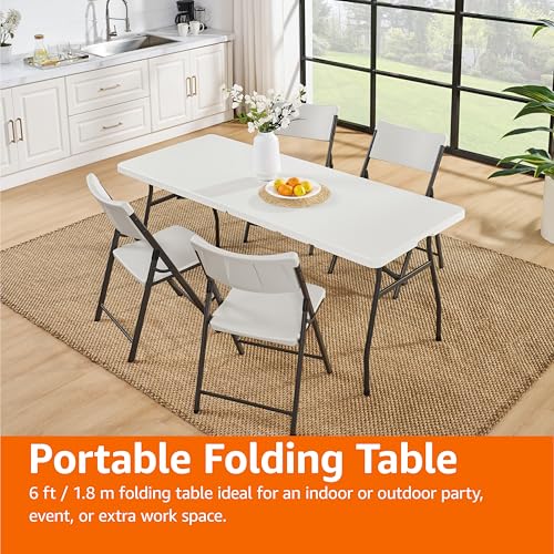 Amazon Basics Heavy Duty Folding Table 6 ft with Carrying Handle, White V552