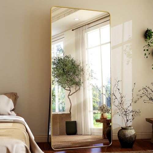 HARRITPURE 56" x 21" Rounded Full Length Floor Mirror with Aluminum Frame I85546