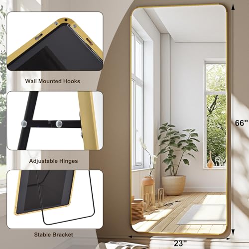 HARRITPURE 56" x 21" Rounded Full Length Floor Mirror with Aluminum Frame I85546