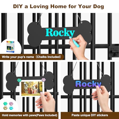 Easycom 41" Foldable Dog Crate Furniture with Adjustable Bowls, Rustic Brown M74490