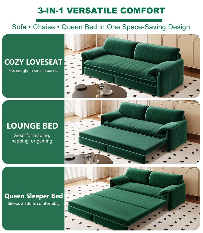 Queen Size Futon Sofa Bed with 2 Pillows, Blue V9731