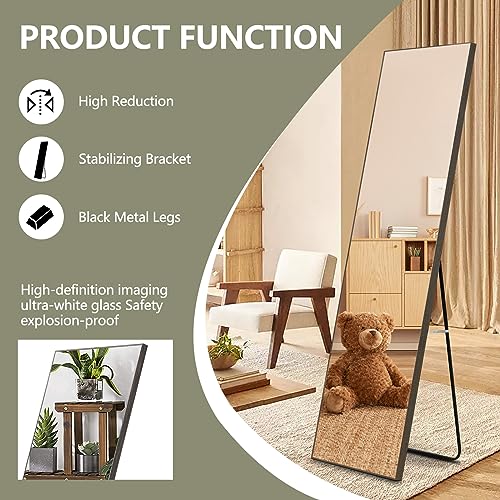 WIIS' IDEA Full Length Mirror with Stand, 59"x16" Floor Mirror, Black O584483