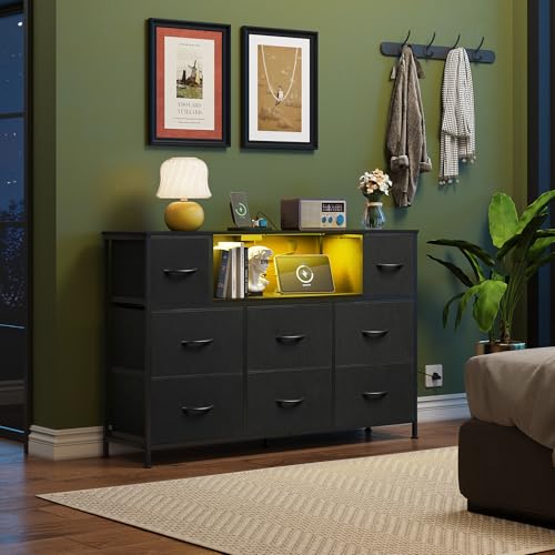 WLIVE Dresser for Bedroom with Charging Station and LED Lights, 8 Drawer R754