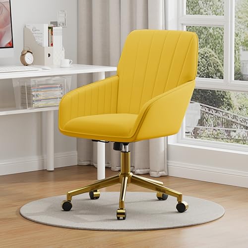 Velvet Home Office Chair with Gold Base, Swivel Desk Chair with Wheels (Cream) Z435471
