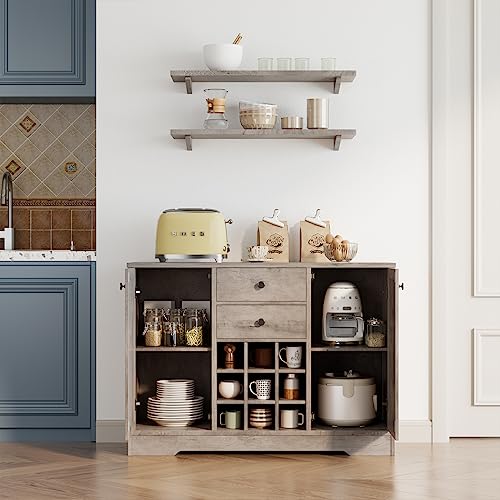 Farmhouse Buffet Sideboard Bar Cabinet with Storage, Dark Brown A255