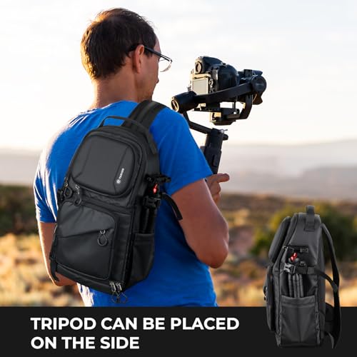 TARION Waterproof Camera Sling Bag with Raincover Tripod Holder Black M953560