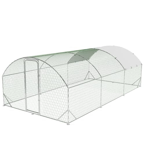 Large Metal Chicken Coop, Walk-in Poultry Cage, Chicken Run Pen House with Reinforcement & Waterproof & Anti-Ultraviolet Cover Chicken Coop Run with Double Lockable Doors for Outdoor 9.8 x 6.5X 6.5Ft
