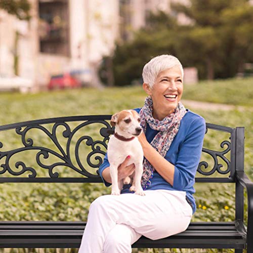 Outdoor Metal Garden Bench with Steel Frame J546097