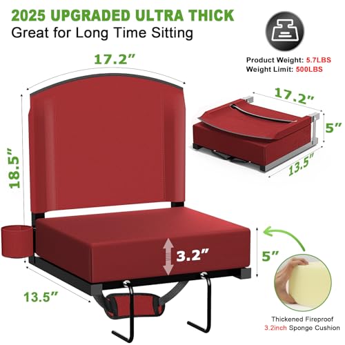 Stadium Seat with Back Support, Portable Bleacher Seat, Black V308