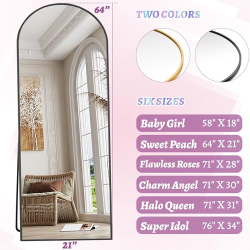 Arched Full Length Floor Mirror 76"x34" Black Freestanding I957