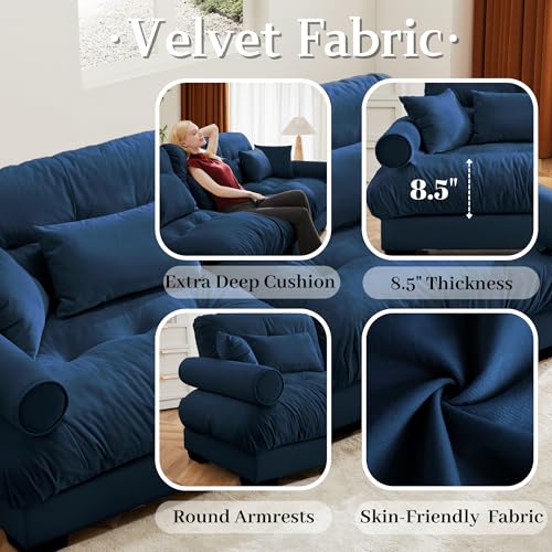 130" Modular Sectional Sofa with Movable Ottoman, Velvet Upholstered, Green Y4976