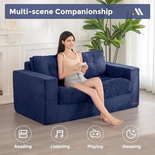 MAXYOYO 3 Seater Boneless Floor Sofa with Tufted Cushion, Beige A96326