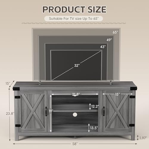 YESHOMY Modern Farmhouse TV Stand for TVs up to 65 Inch, Gray Wash O551446