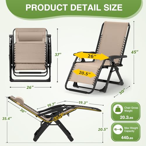 Suteck Zero Gravity Chair Reclining Camping Lounge with Removable Cushion and Cup Holder Z41184