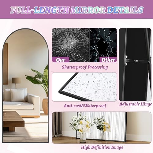 Arched Full Length Floor Mirror 76"x34" Black Freestanding I957
