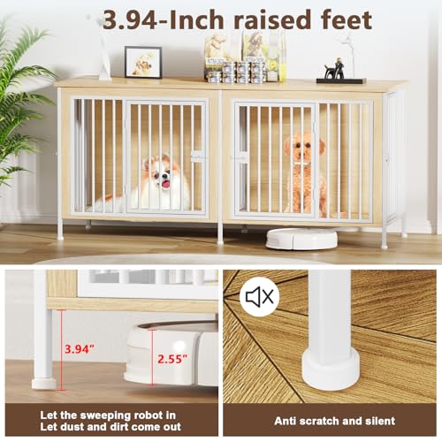EasyCom XL Wooden Dog Crate Furniture for Medium and Large Breeds, 2 Doors A673