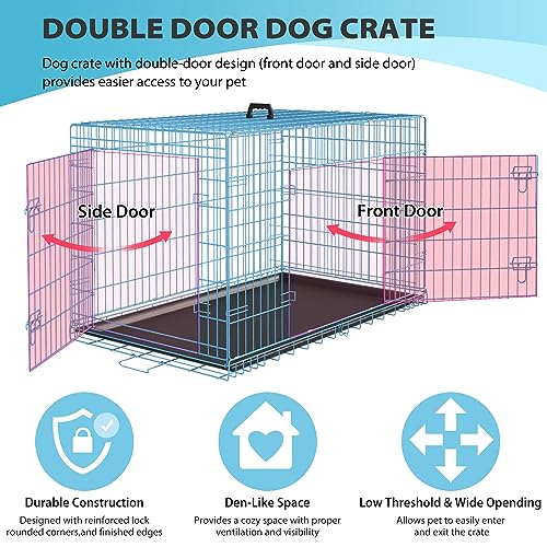 BestPet 42 Inch Folding Metal Wire Dog Crate with Double-Door and Removable Tray O49217