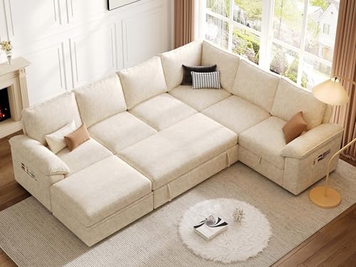 108 Inch U-Shaped Sectional Sleeper Sofa with Pull Out Bed, Dark Grey J60928