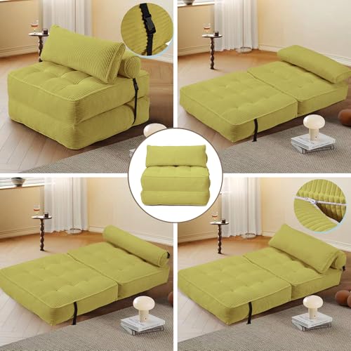 GYUTEI Folding Sofa Bed Convertible Sleeping Chair with Corduroy Fabric, Grayish Blue E807