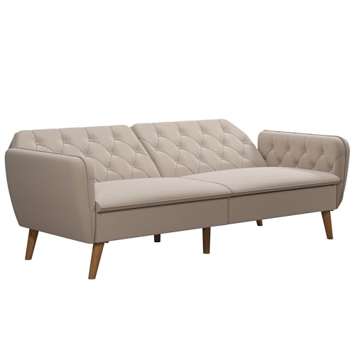 Novogratz Tallulah Memory Foam Futon Convertible Couch, Camel Faux Leather F5939